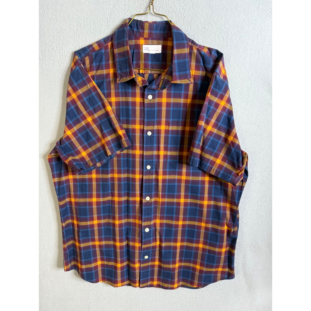 GAP Button Up Men's Medium‎ Standard Fit Stretch Plaid Short Sleeve Shirt